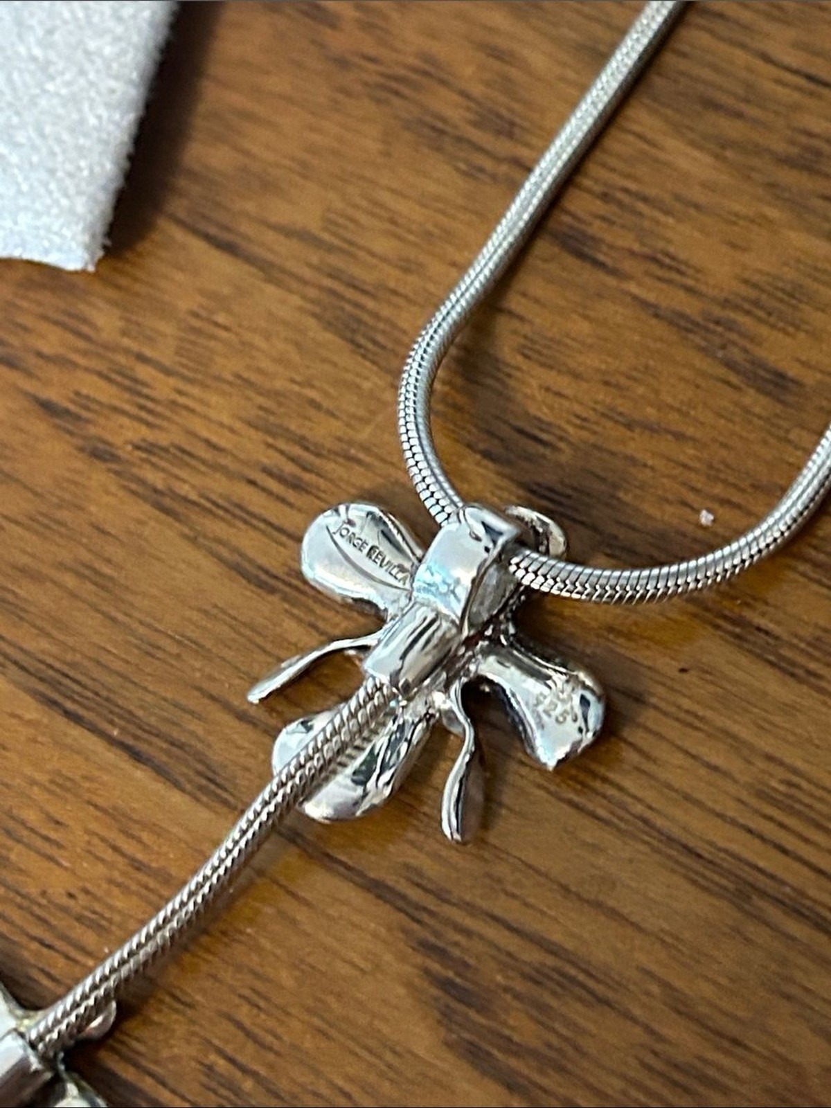 Jorge Revilla Spain 925 Sterling Silver Y Necklace Floral Drop Pendant
