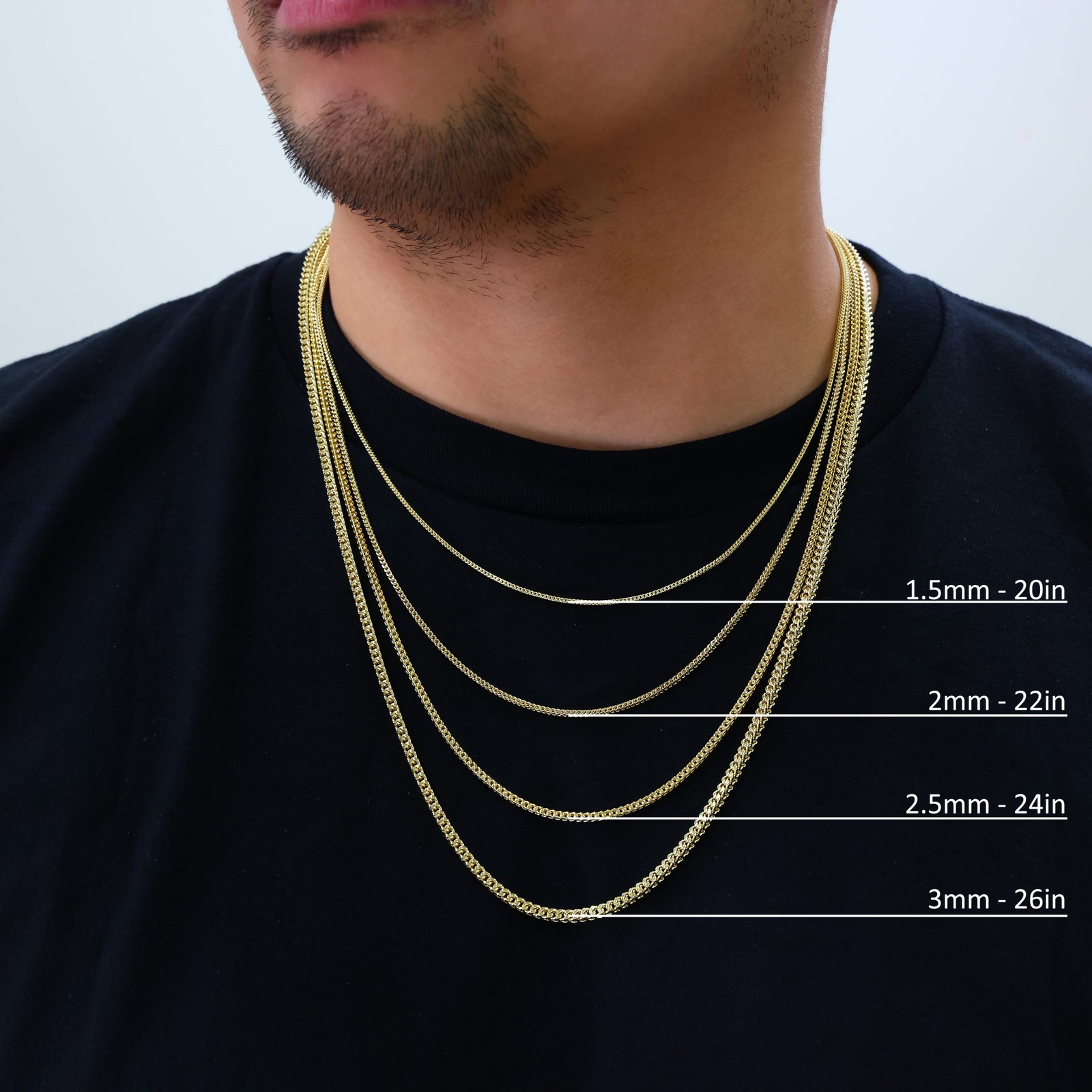 14K Yellow Gold 1.5mm-5mm Franco Square Box Chain Necklace Mens Womens 16″- 30″