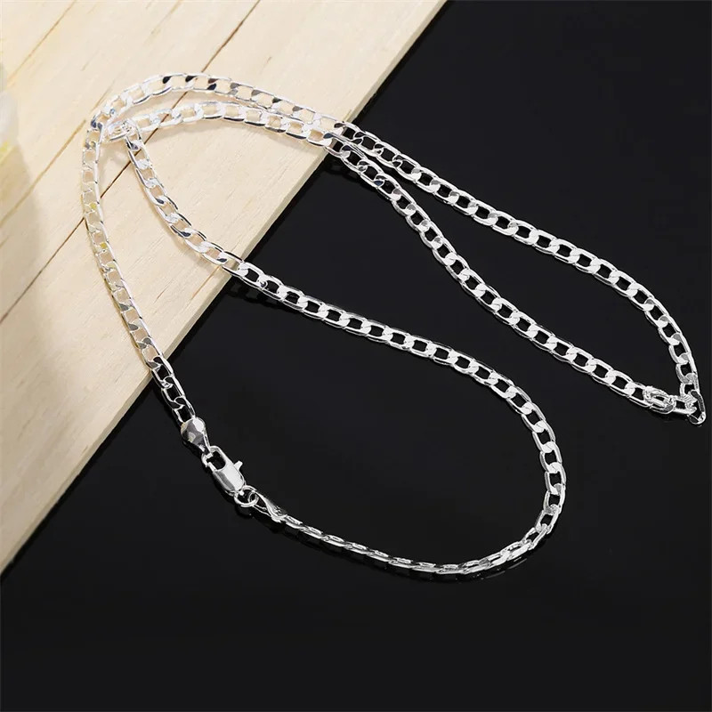 Sterling Silver Necklace 925 Solid 2-12mm Face Chain Lobster Clasp Men Jewelry