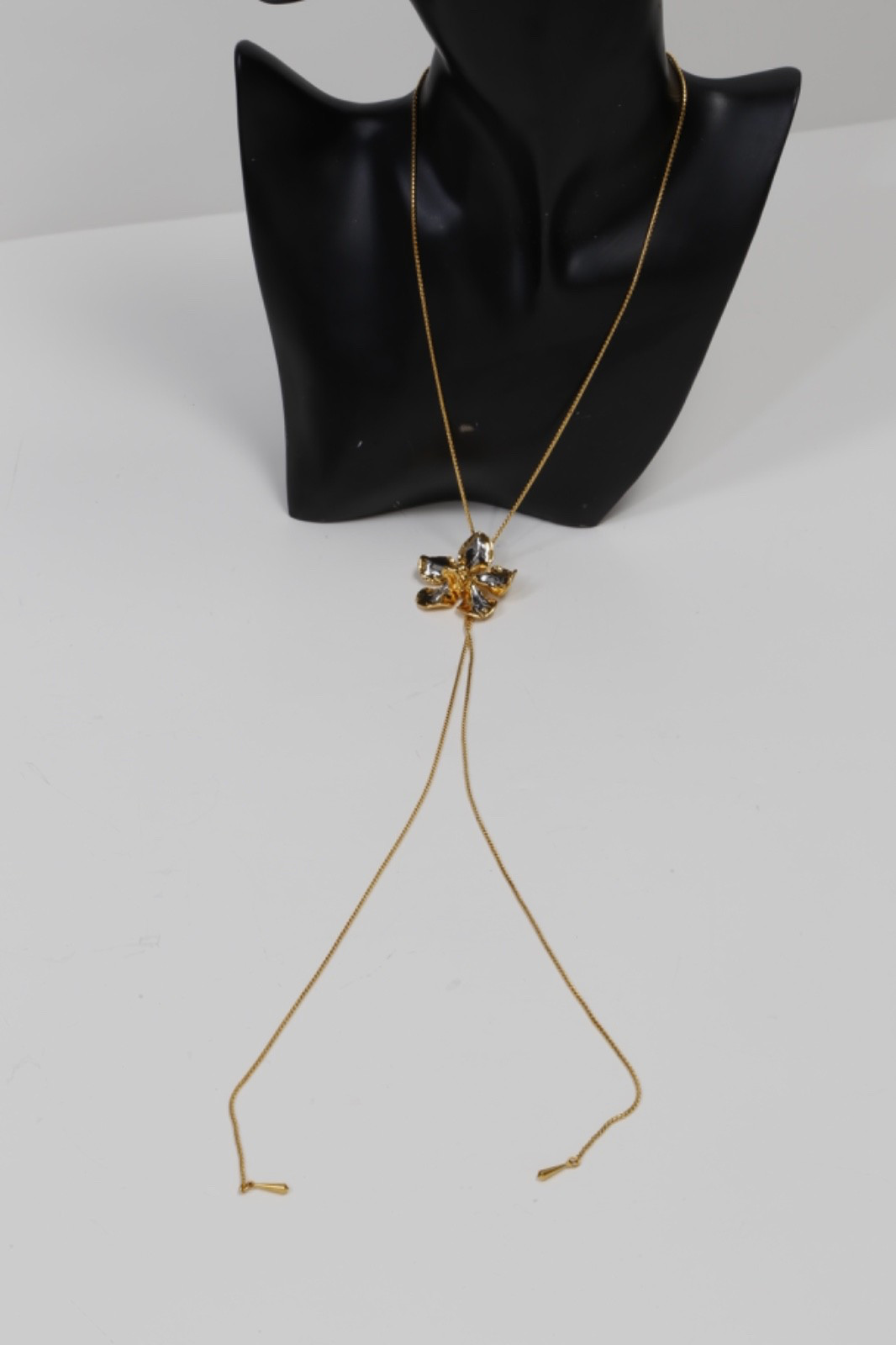 RISIS 24K Gold Palladium Plated Natural Orchid Slider Lariat Bolo Necklace Box
