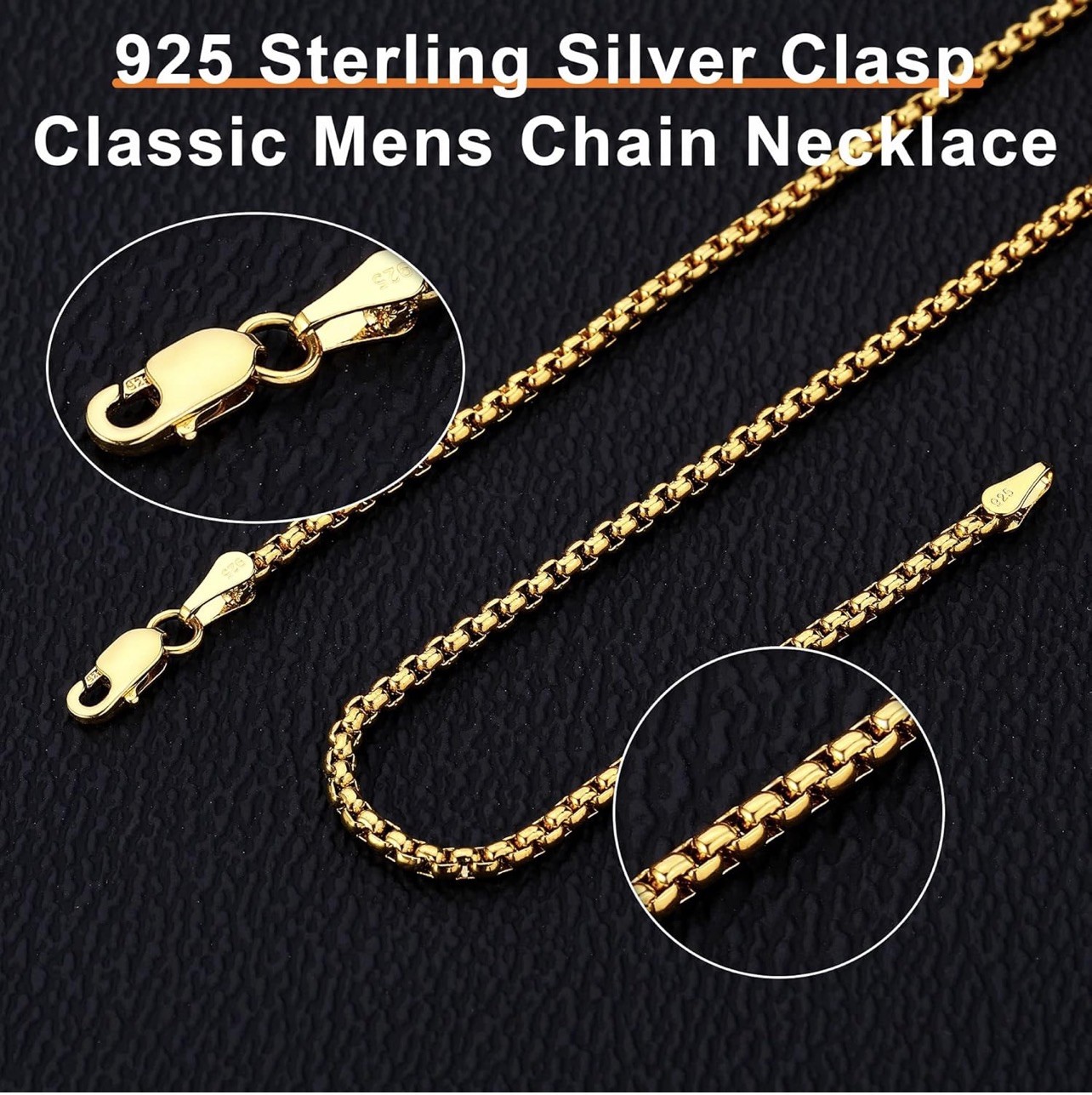 925 Sterling Silver Clasp 2/2.5mm Square Rolo Chain Diamond Cut Round Box Chain