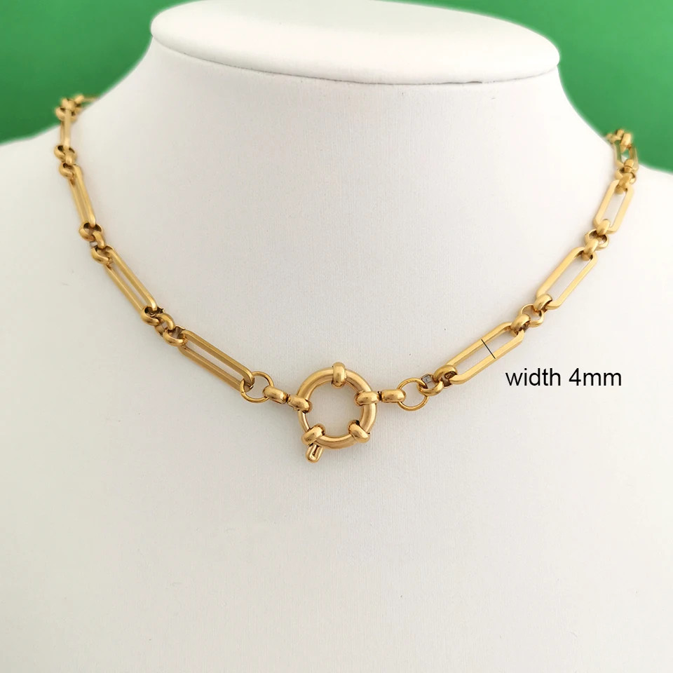 Sailor Clasp Necklace Paperclip Chain Stainless Steel Gold Color Women Jewelry