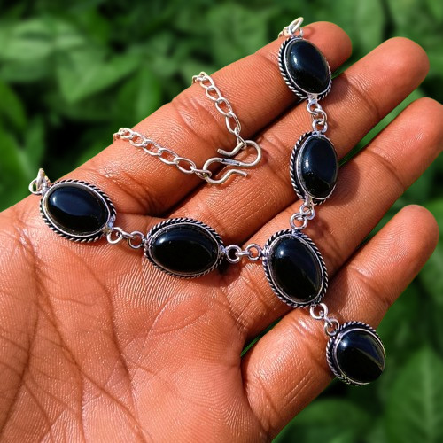 New Arrive Black Onyx Gemstone Chain Neckless 925 Silver Plated Designer Jewelry