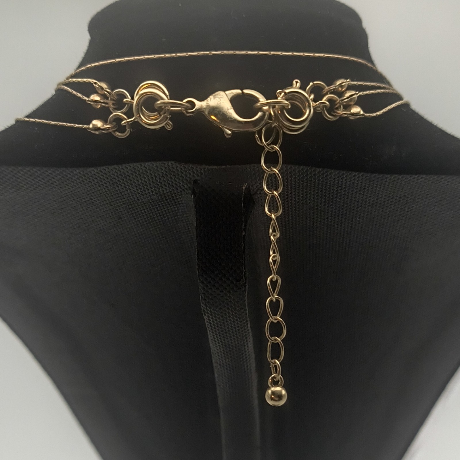 Gold Tone Layered Cable Chain Necklace Gray Round Crystal Beaded Adjustable