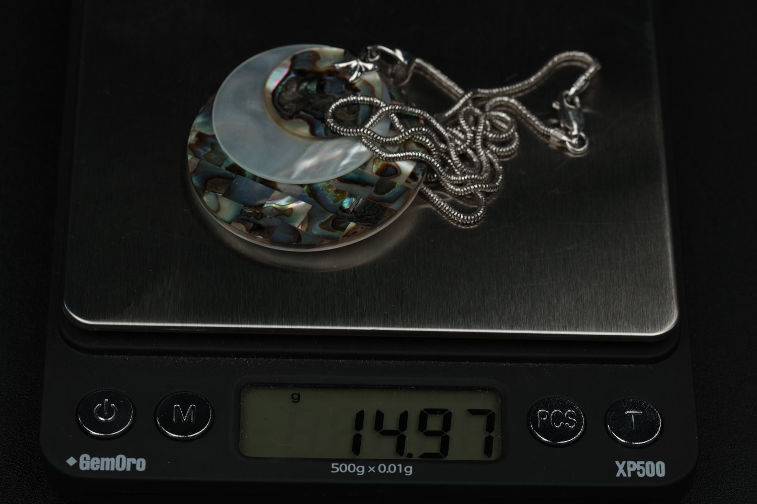 Necklace 18 Inch Chain Multicolor Shell Sterling Silver Italy Pendant Abalone