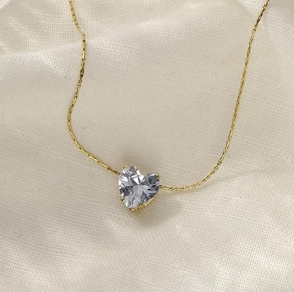 18K Gold Plated Crystal Heart Love Pendant Necklace for Women Waterproof