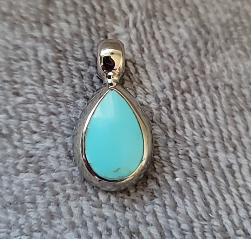 ATI Mexico 925 Sterling Silver Turquoise Teardrop Pendant – Stamped No Chain