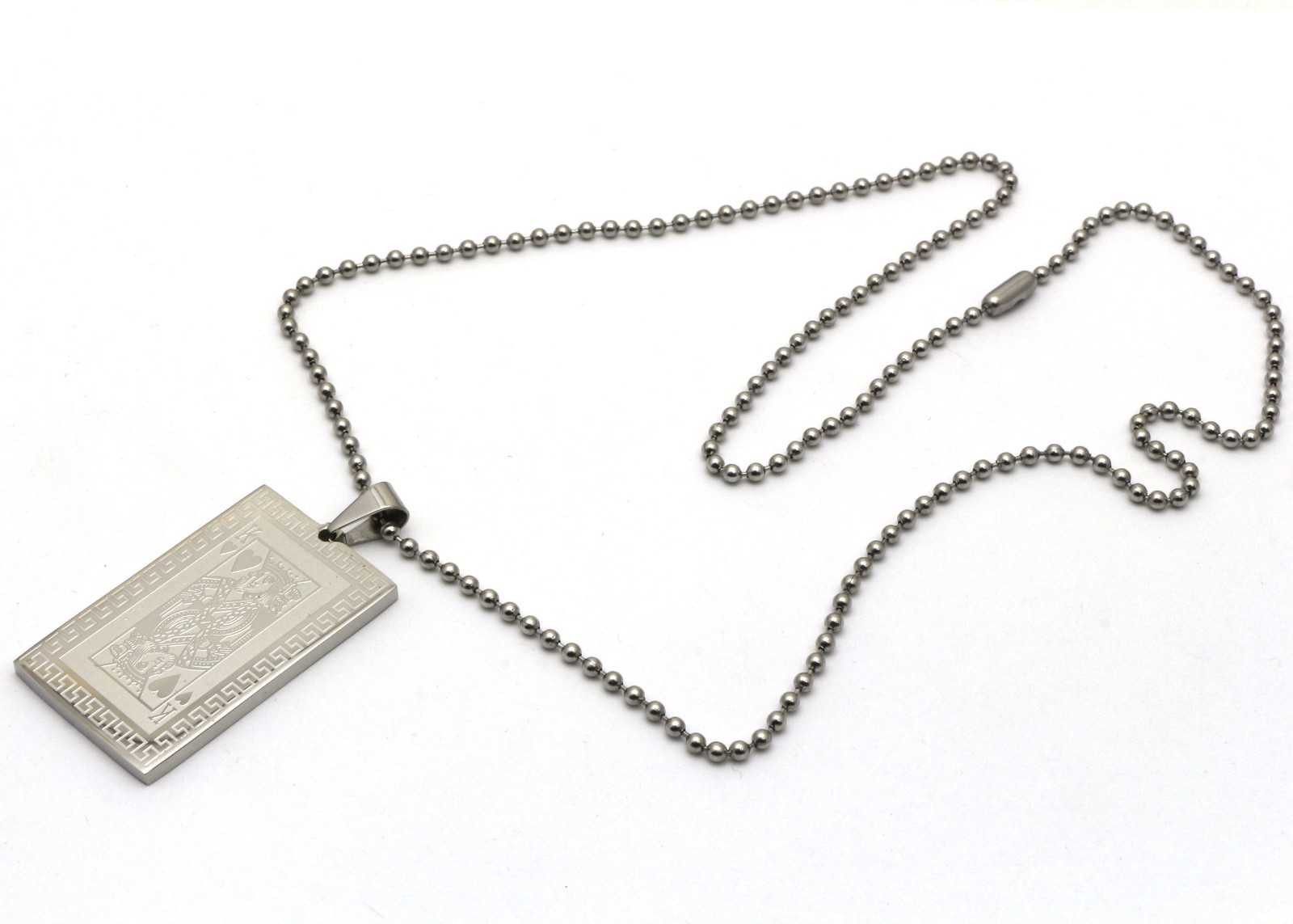 King of Hearts Card Spiral Frame Metal Beaded Necklace – 4 x 2.5 cm Pendant