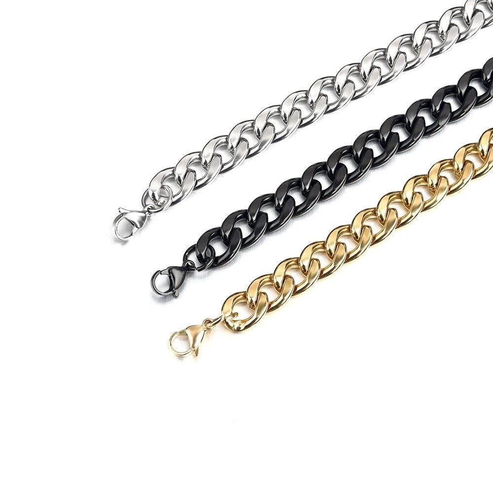 *UK* Black Stainless Steel Bracelet 11mm 7 Inch / 18cm Curb Mens Cuban Chain