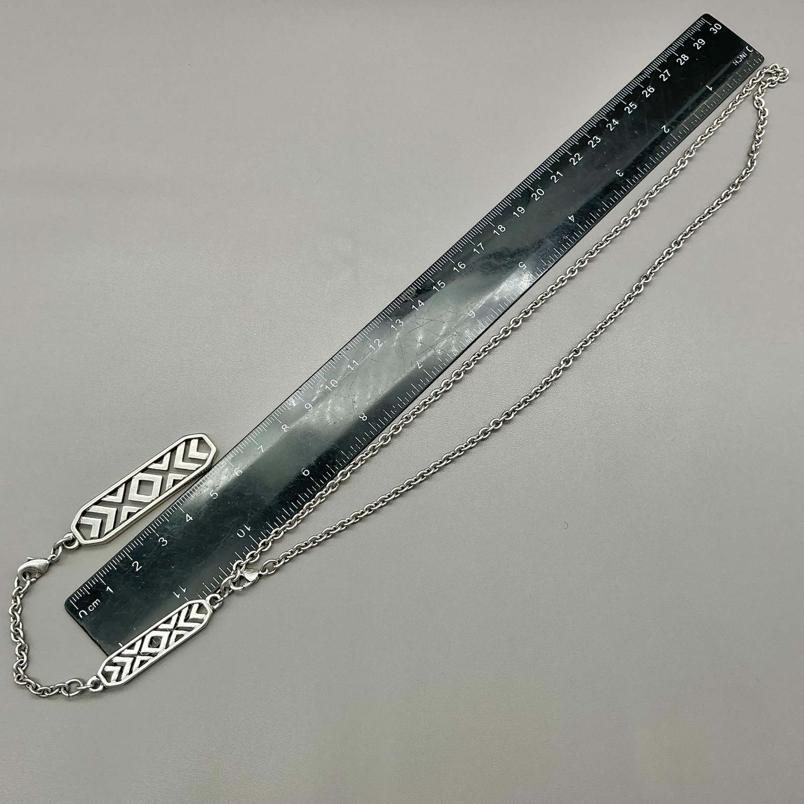 Necklace Silver Tone Rectangle Pendant Lariat Y-Drop Womens Statement Jewelry
