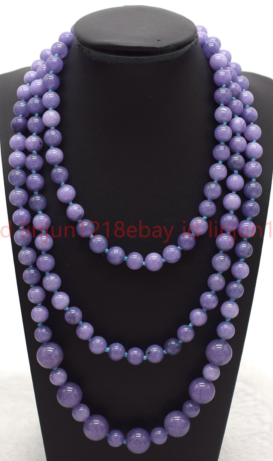 Long Natural 8+12mm Purple Chalcedony Gemstone Round Beads Necklace 36-50in