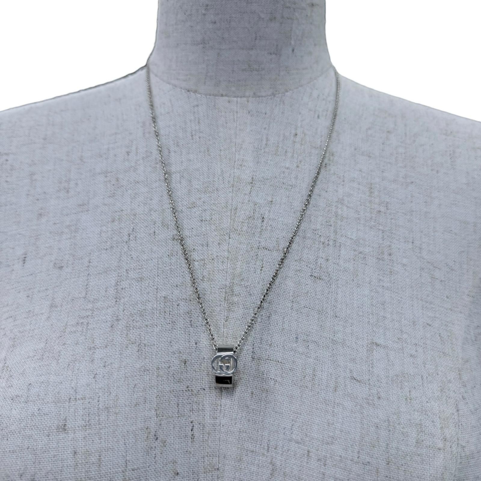 GUCCI Interlocking G Pendant Necklace AG925 Silver 11.0g with Box and Pouch