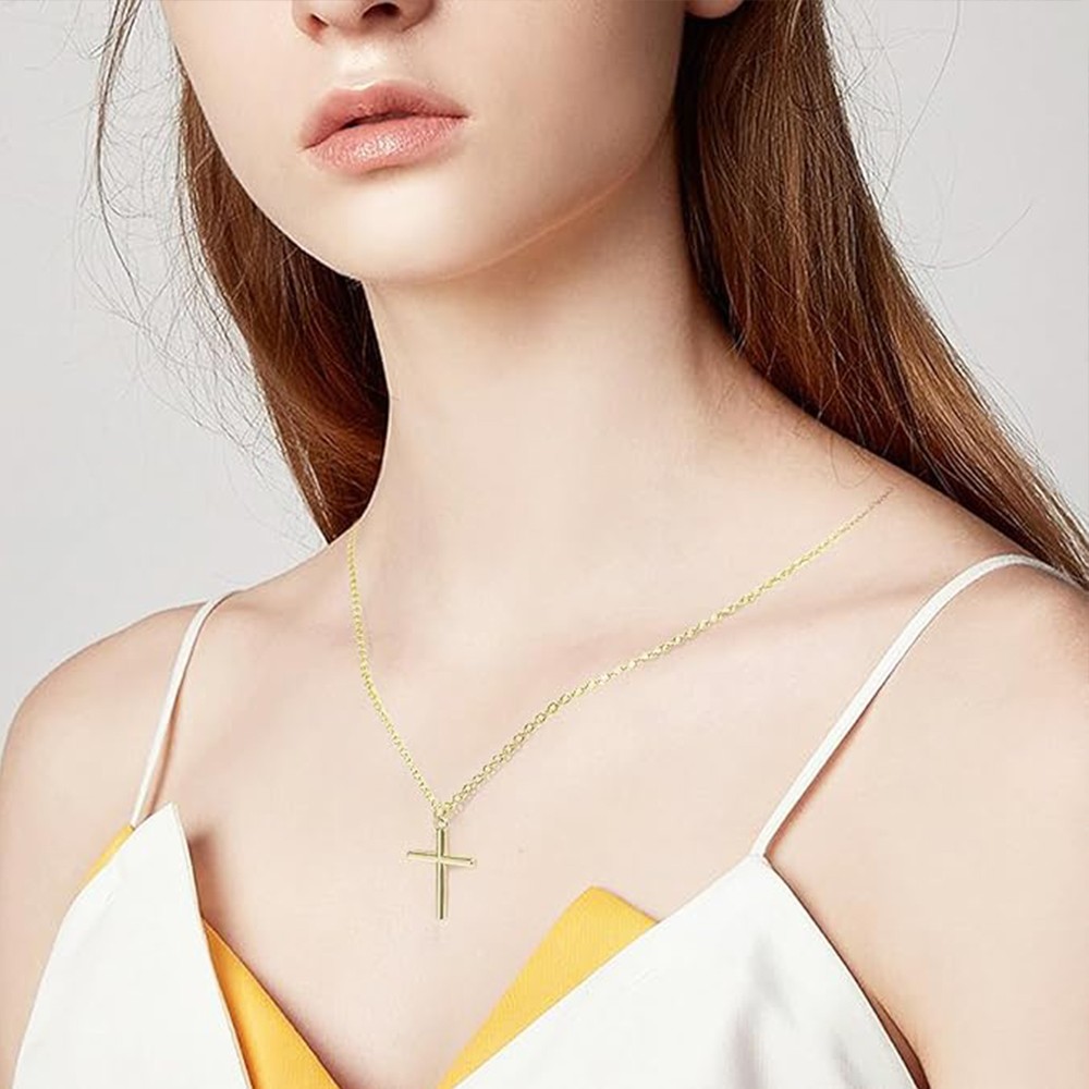 Simple Silver Gold Plated Cross Pendant Necklace Women Men’s Jewelry Gift