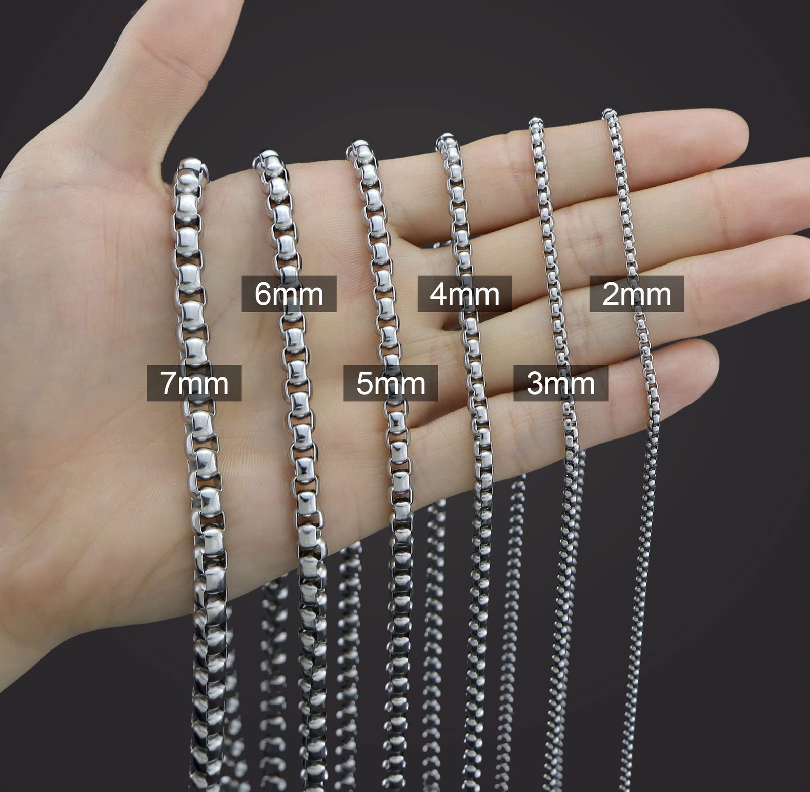 Stainless Steel Chain Necklace for Men 2MM Square Rolo Chains Round Box Chain…