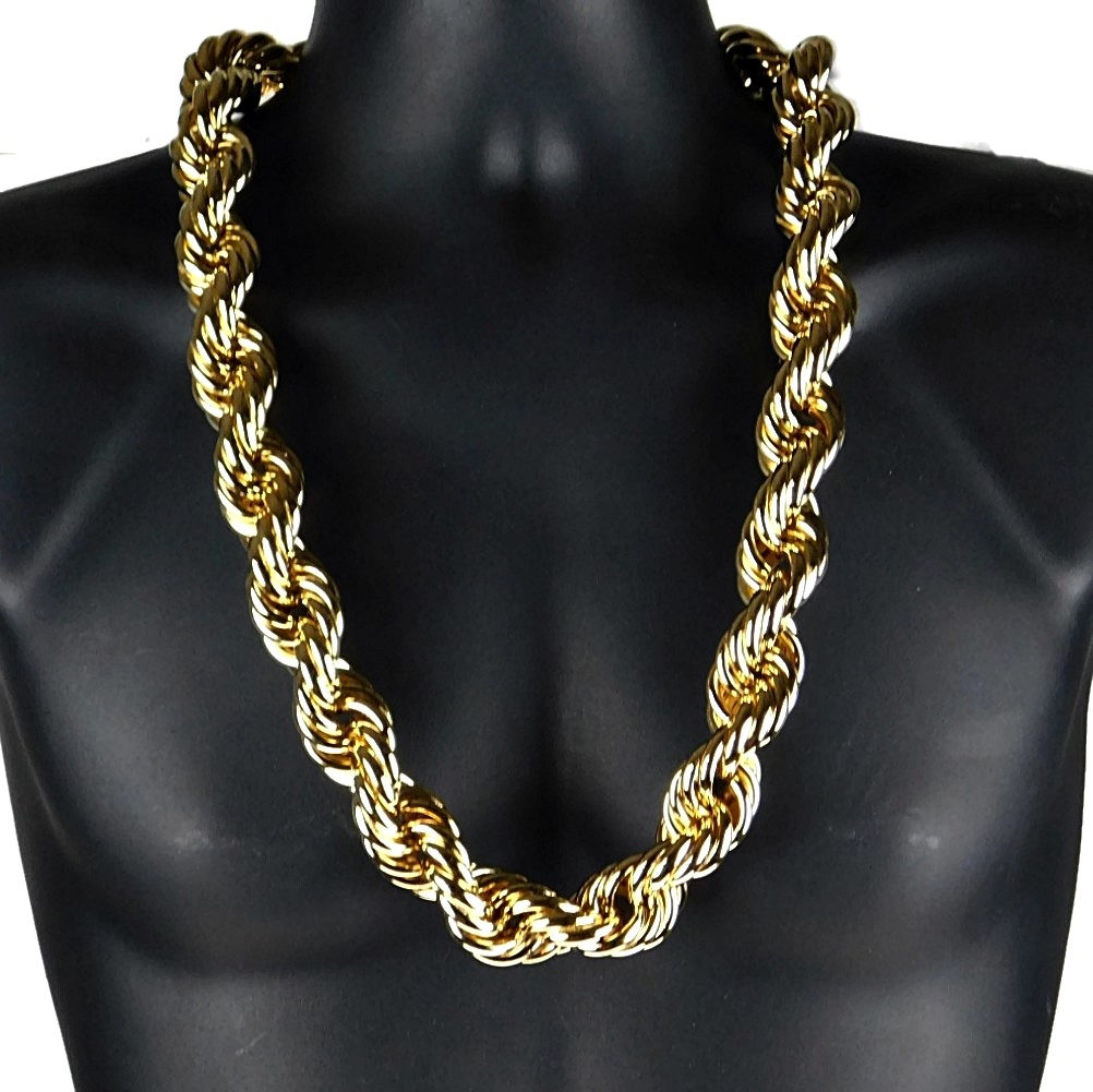 Huge Mens 14k Gold Plated Chain Hollow Rope Dookie 25MM x 30″ Hip Hop Necklace