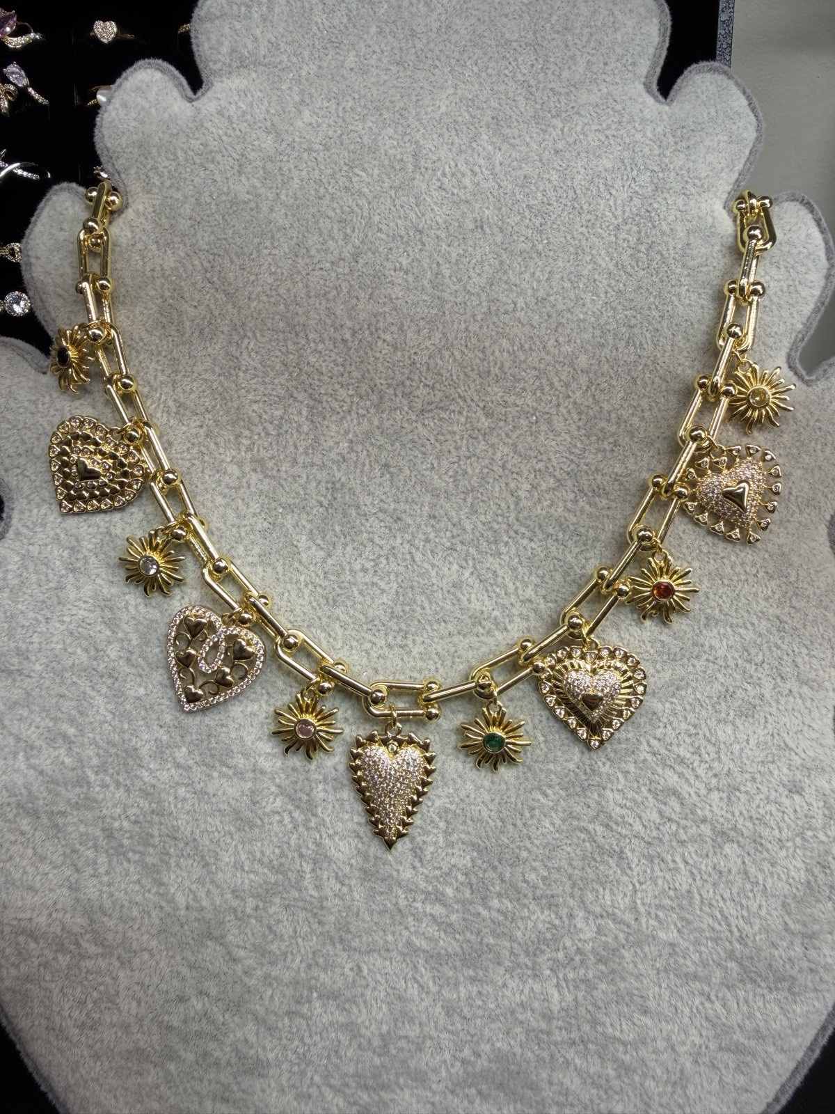 Gold Plated Pavé Clear Crystal Heart Pendant Cable Chain Necklace