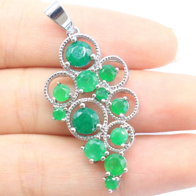 Buy 3 Get 1 Free Long 5.5g Real Green Emeralies Daily Wear Silver Pendant