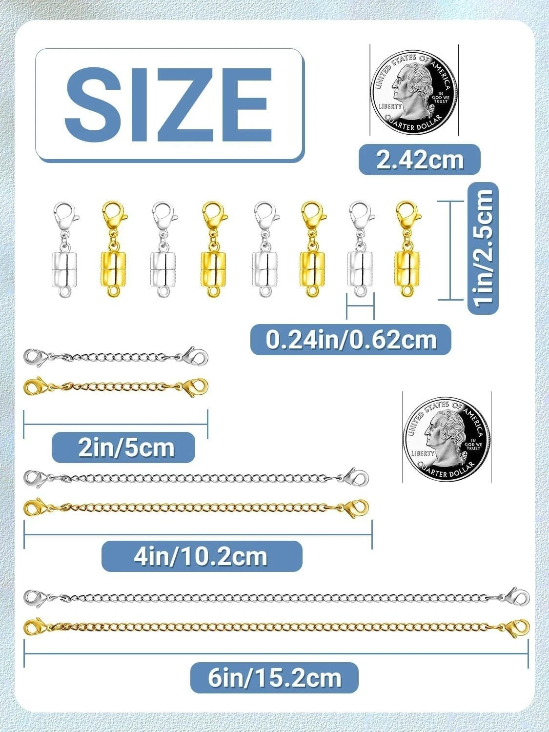 Necklace Extenders for Women and Magnetic Necklace Clasp, Gold and Silver Chain