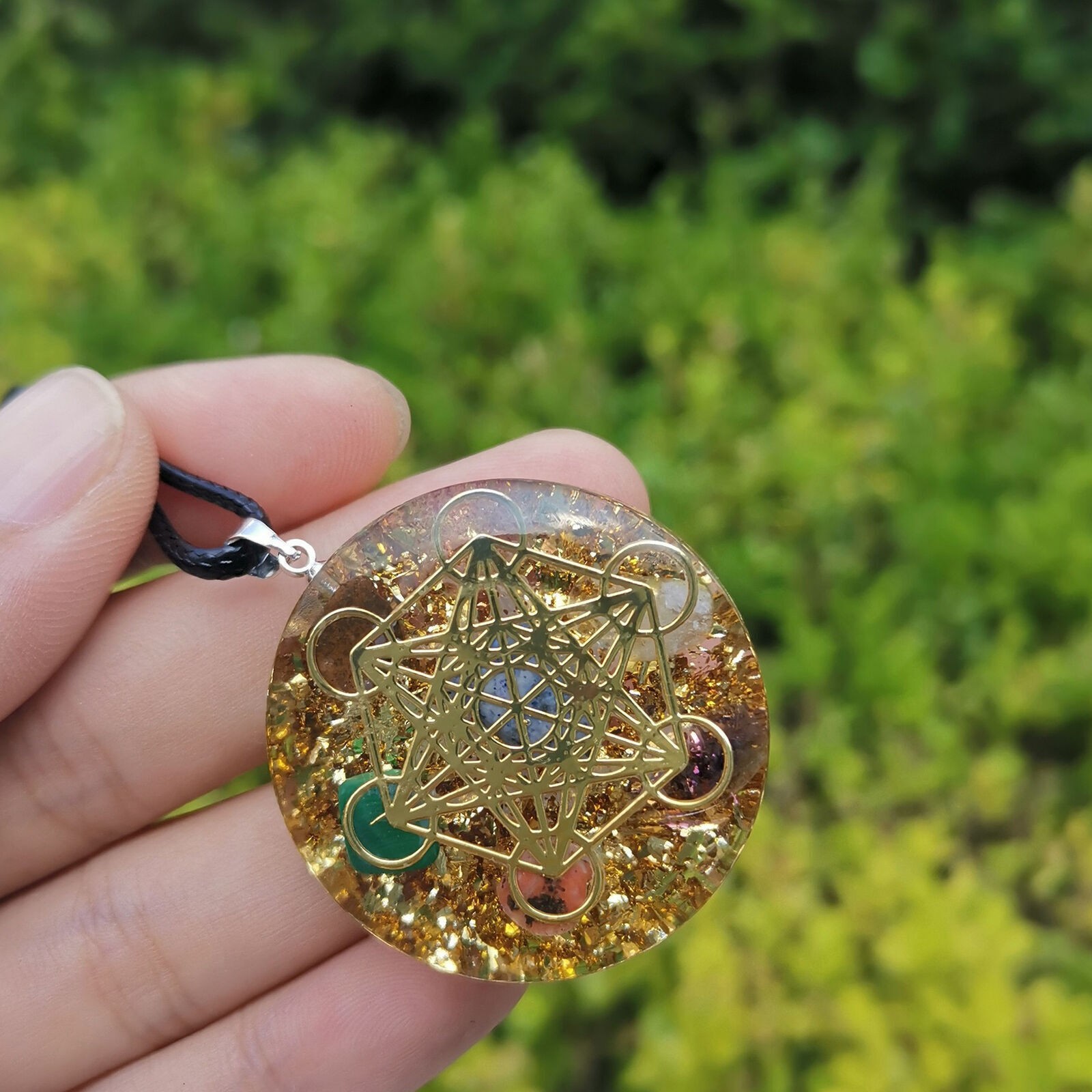Metatron Cube 7 Chakra Gemstone Pendant Orgonite Necklace Orgone Sacred Geometry