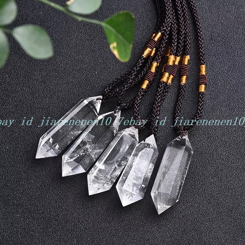 White Colorless Quartz Crystal Hexagonal Point Pendant Healing Amulet Necklace