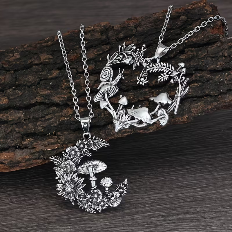 2pcs of Trendy Vintage Mushroom Pendant Necklace
