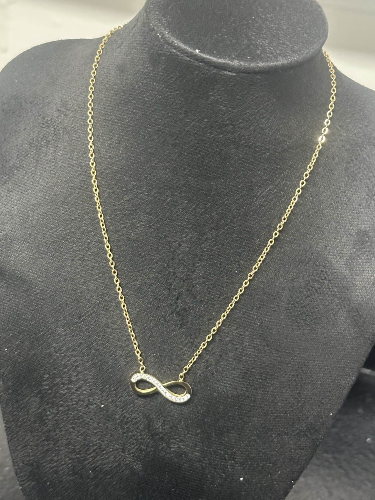 Gold Plated Pavé Clear Simulated Crystal Infinity Love Pendant Cable Necklace