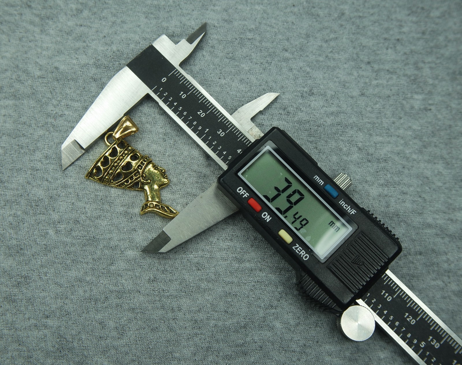 Nefertiti Pendant or Earrings, Gold Plated Zinc Alloy, 39mm 1.5″ tall
