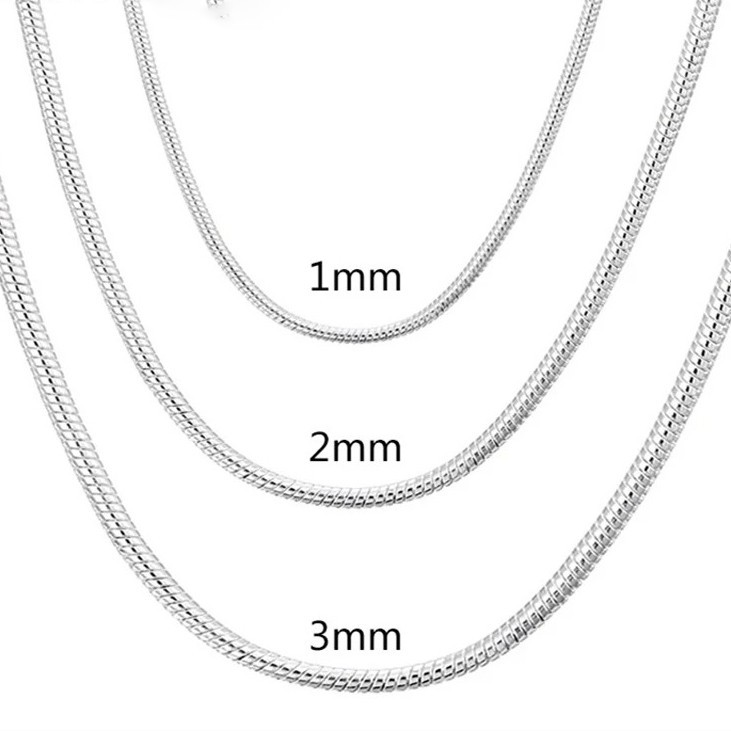 925 Sterling Silver Snake Chain Necklace 1MM 2MM 3MM 40-75CM Unisex