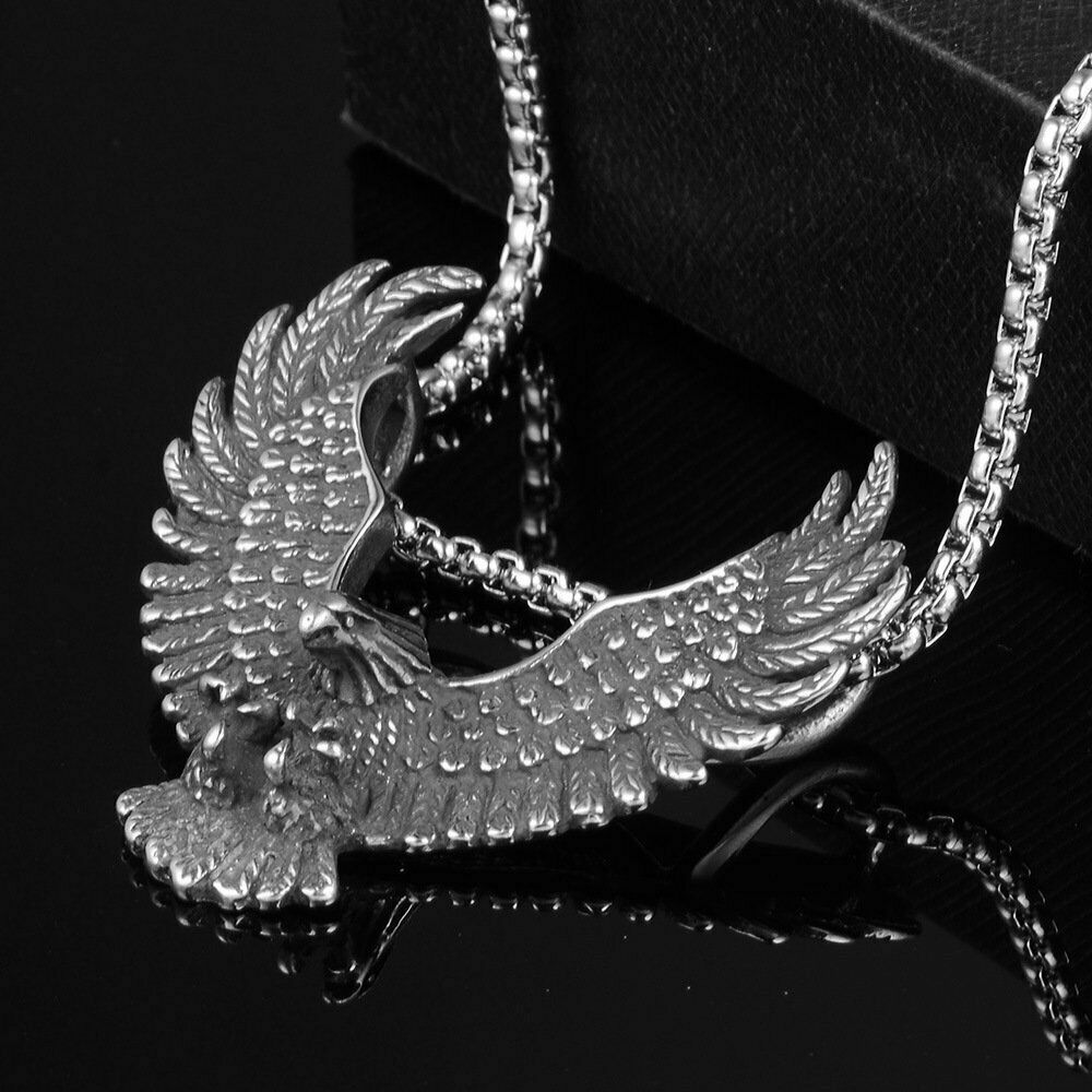 Mens Boys Stainless Steel Biker Eagle Hawk Bird Pendant Necklace For Men