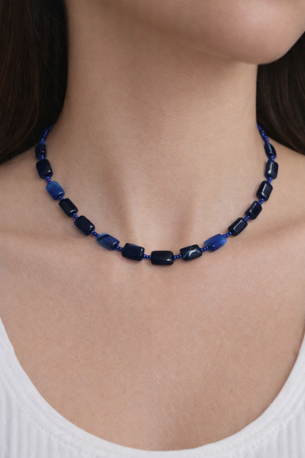 Handmade 3mm Blue Choker Bead Necklace Healing Reiki Energy Gift For Women