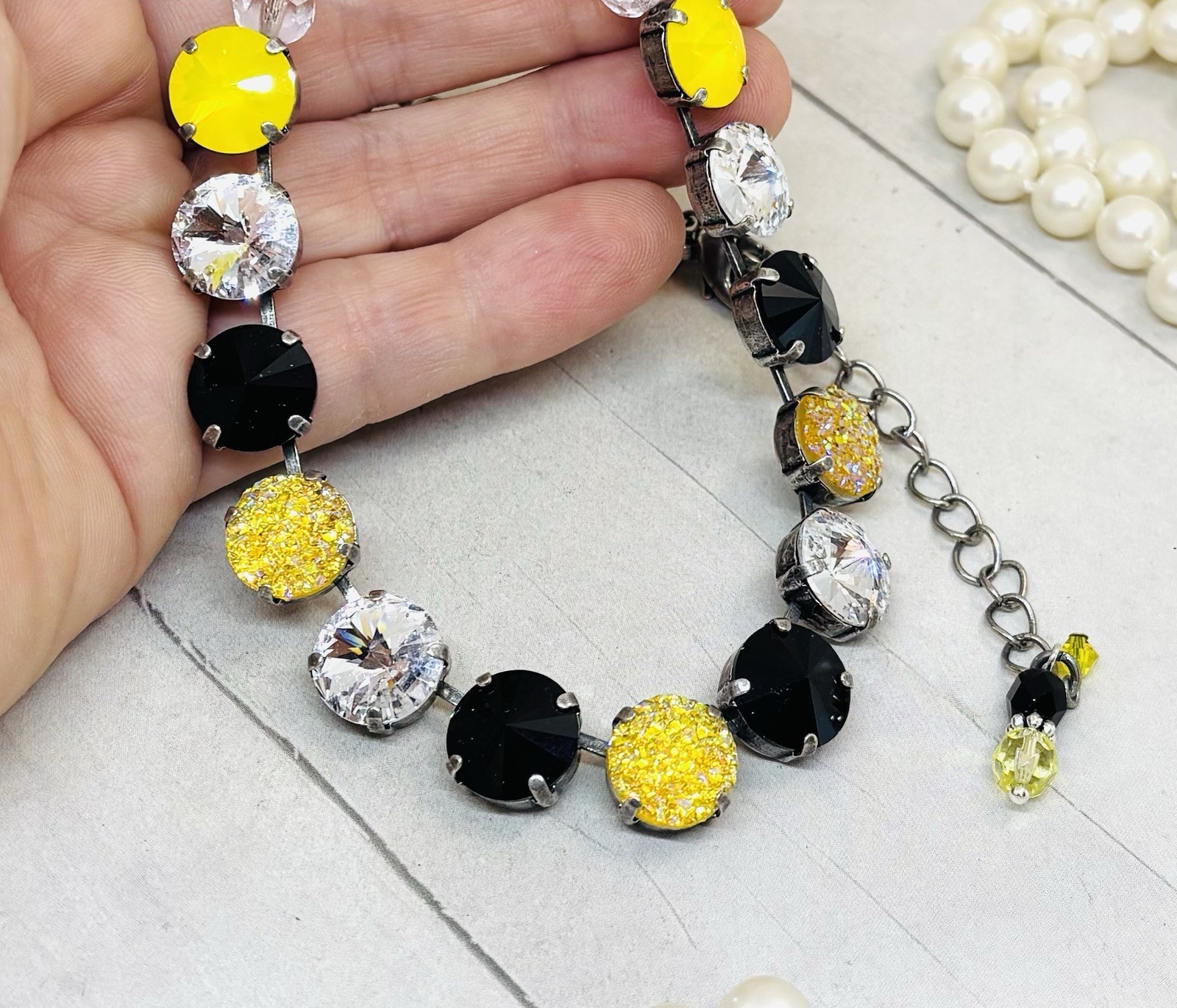 Antique Silver Plated Black And Gold Cup Chain Statement Necklace