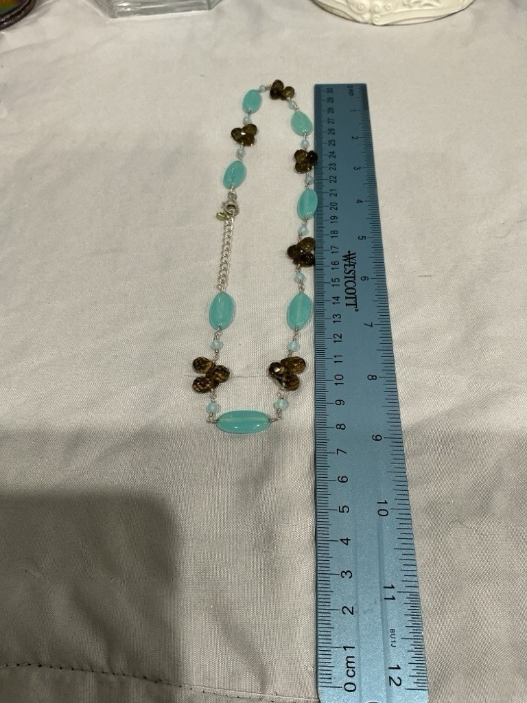 925 Silver Crystal Beaded Station Necklace 18in Lobster Clasp