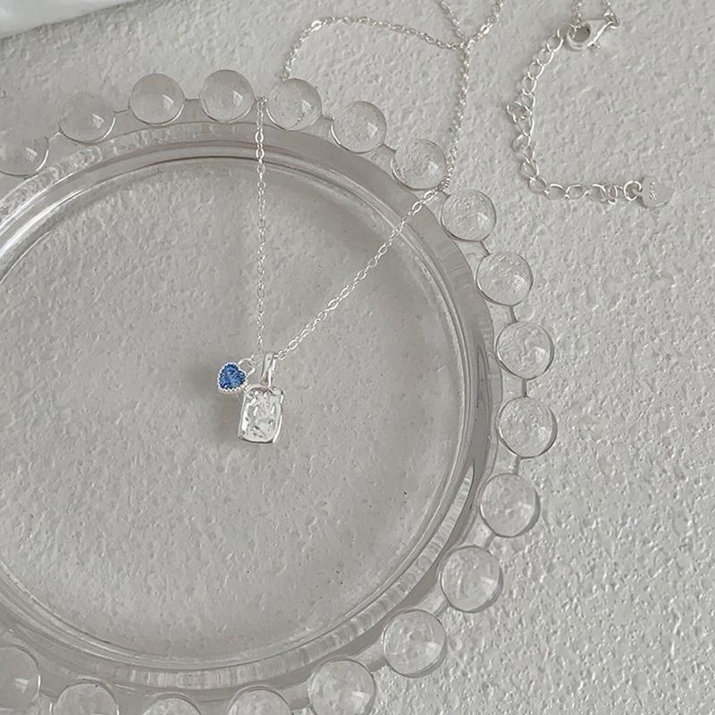 Blue Heart Charm Necklace,Minimalist Everyday Necklace for women girls 055