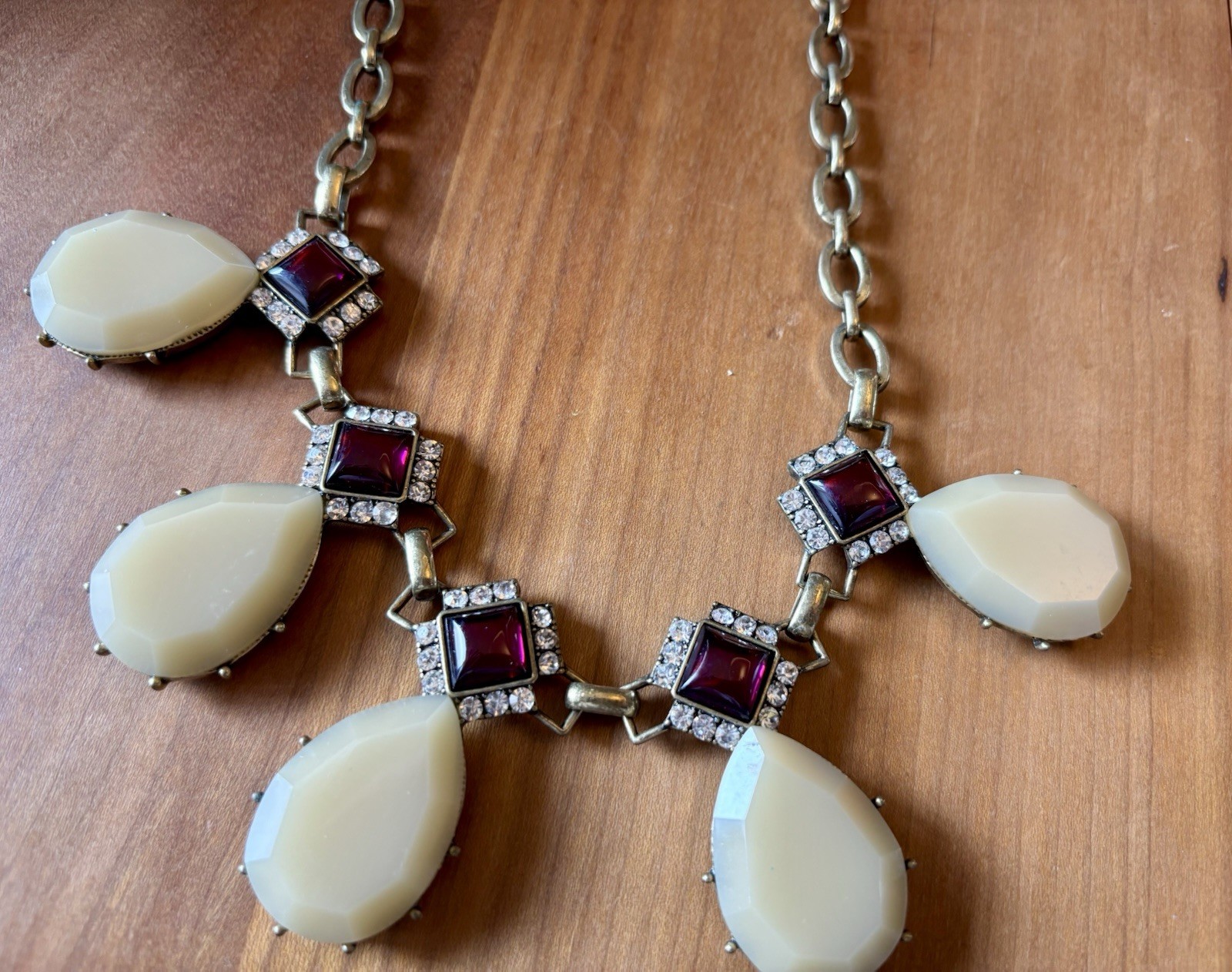 J.Crew Cream Acrylic & Purple Rhinestone 18″ Necklace with 2″ extender