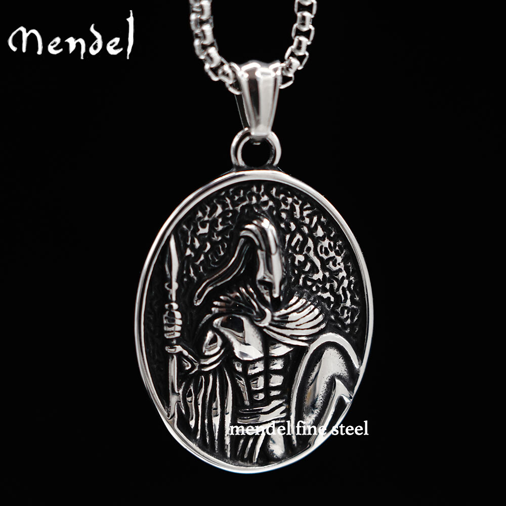 MENDEL Cool Stainless Steel Mens Spartan Helmet Warrior Pendant Necklace For Men