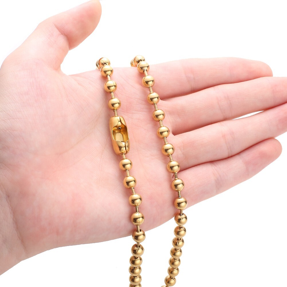 6/8/10/12mm Gold Tone Stainless Steel Ball Beads Chain Necklace 16inch-40inch