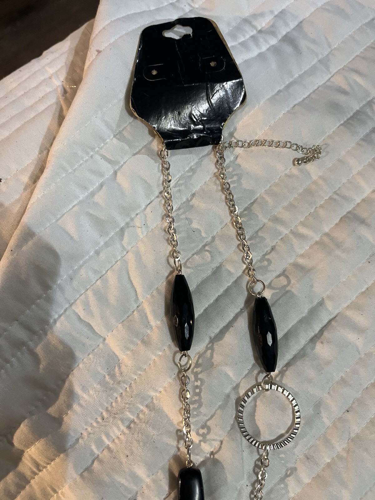 Black & Silver Tone Metal Station Cable Chain Necklace w/ Asymmetrical Charm