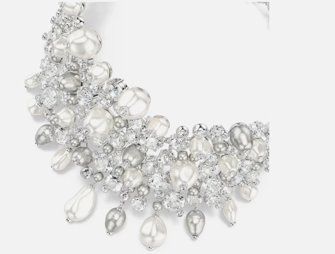 Constella Swarovski choker Crystal pearl, Round cut, White, Rhodium plated