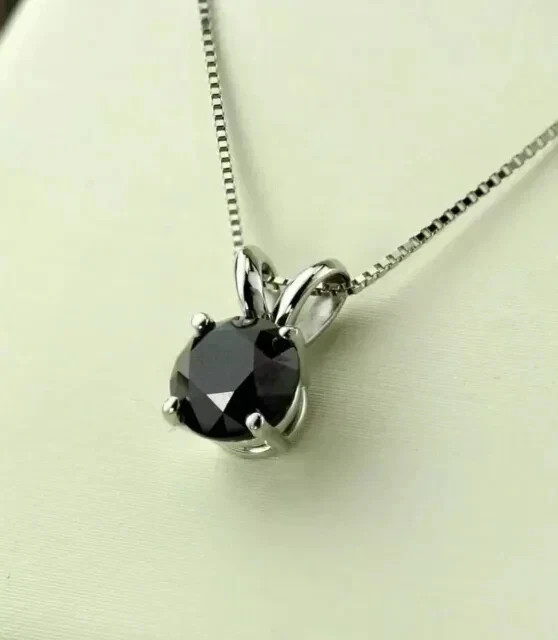 1.50Ct Round Cut Simulated Black Diamond Solitaire Pendant 14K White Gold Plated