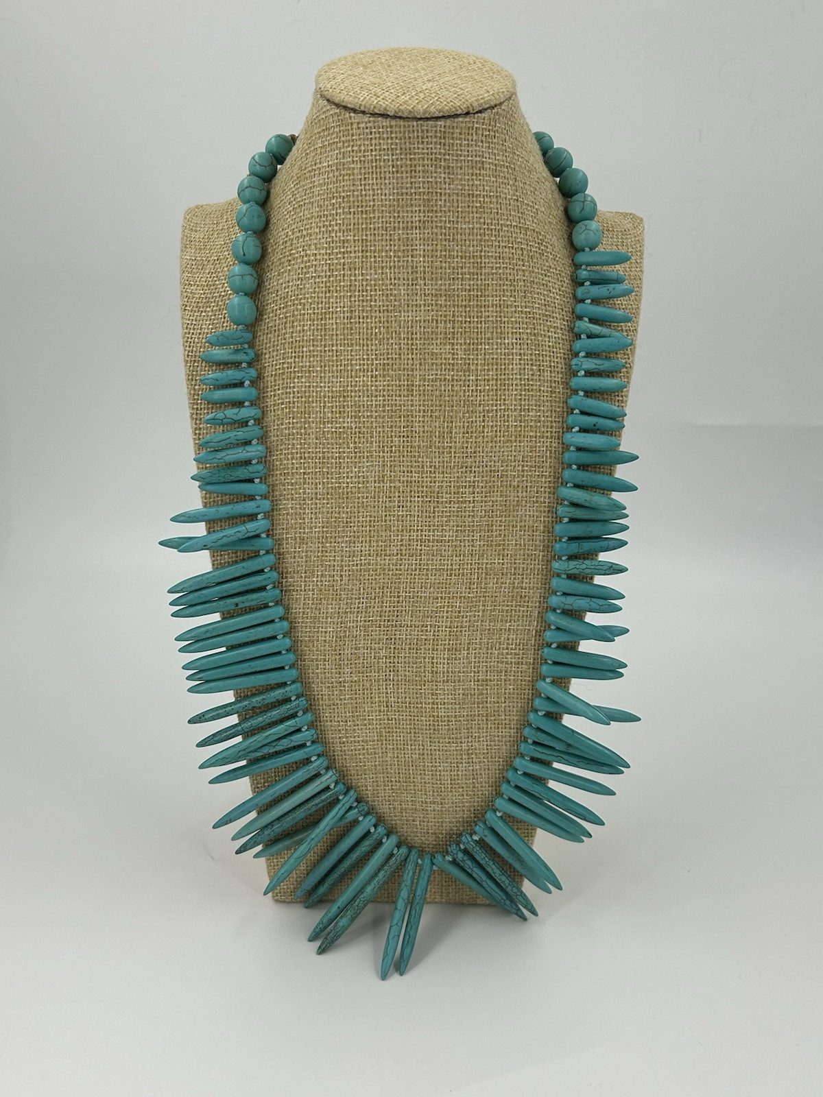 Faux Turquoise Spiked Bead Necklace Womens Howlite Bohemian Ethnic 25-27 Inch