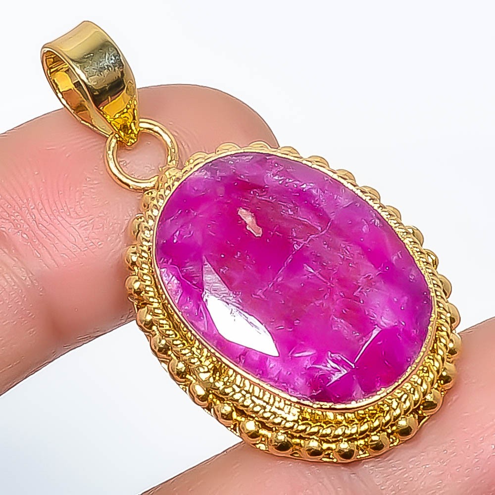Ruby (Lab-Created) Silver Gold Plated Pendant 1.56″ P7622-294