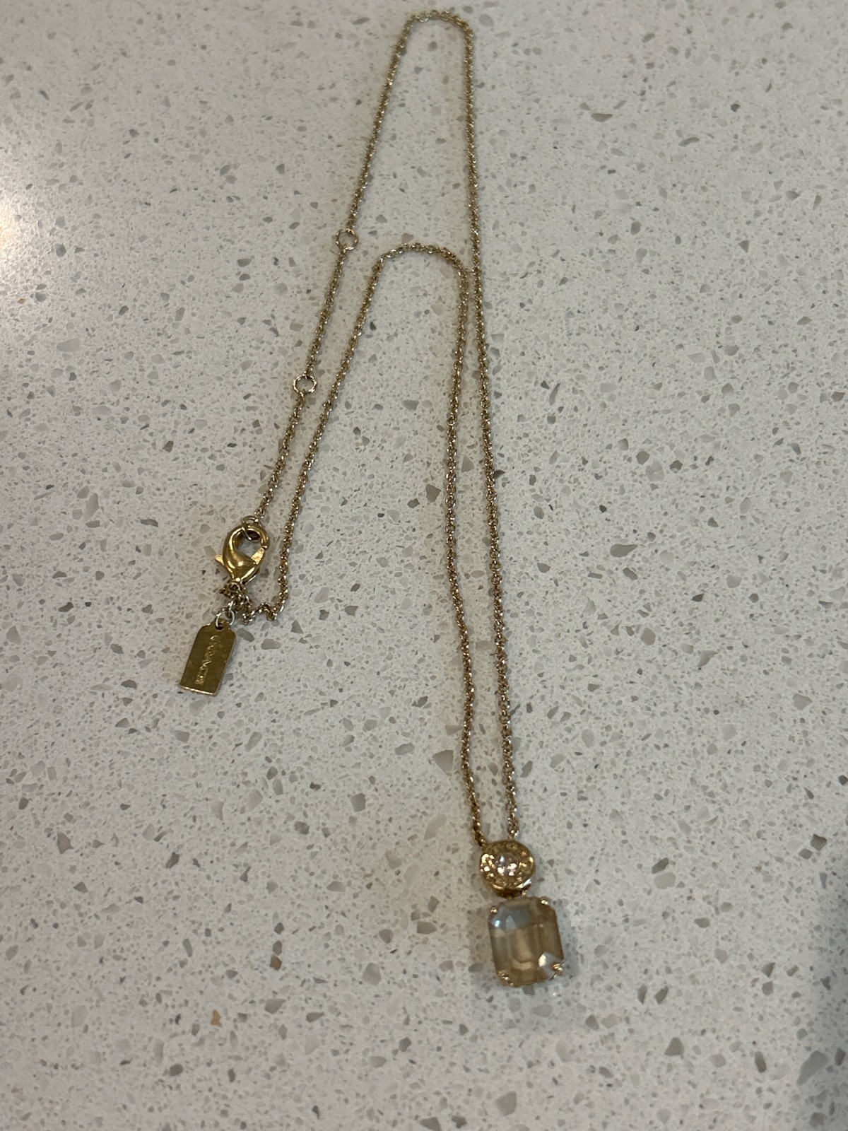 Coach Gold Tone Clear Rhinestone Pendant Necklace signed Thailand