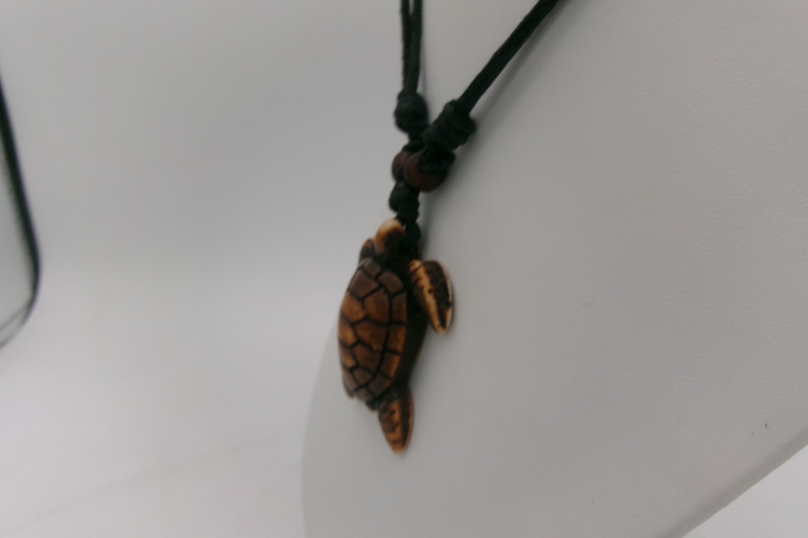 Brown Resin Acrylic Sea Turtle Carved Pendant Tribal Exotic Necklace Fabric Cord