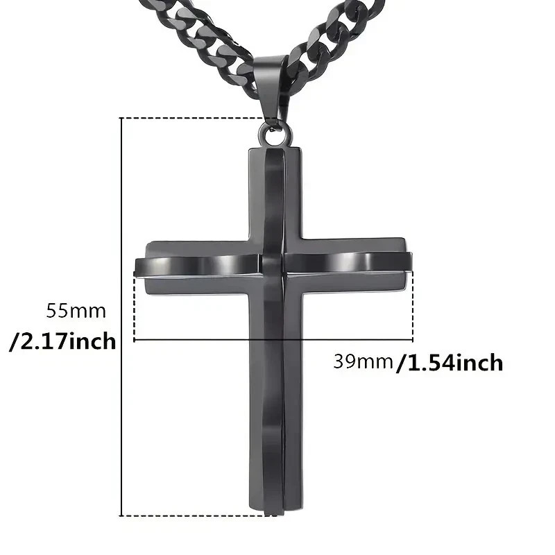 Stainless Steel Black Double Cross Men Necklaces Pendants Chain, Great Gift