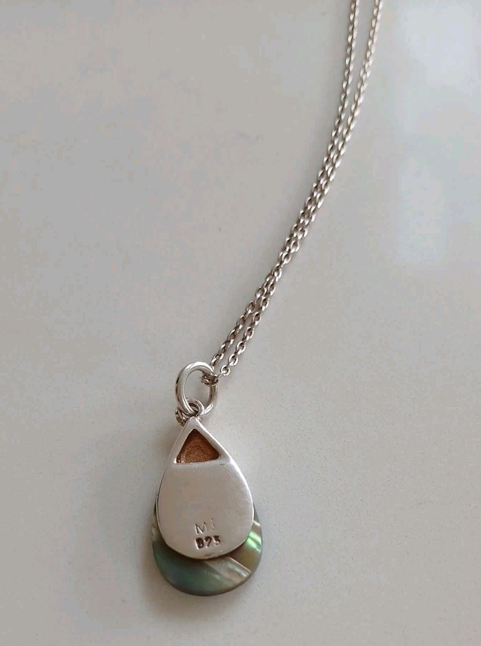 STERLING SILVER & ABALONE SHELL TEARDROP PENDANT & NECKLACE HALLMARKED – 18 INCH
