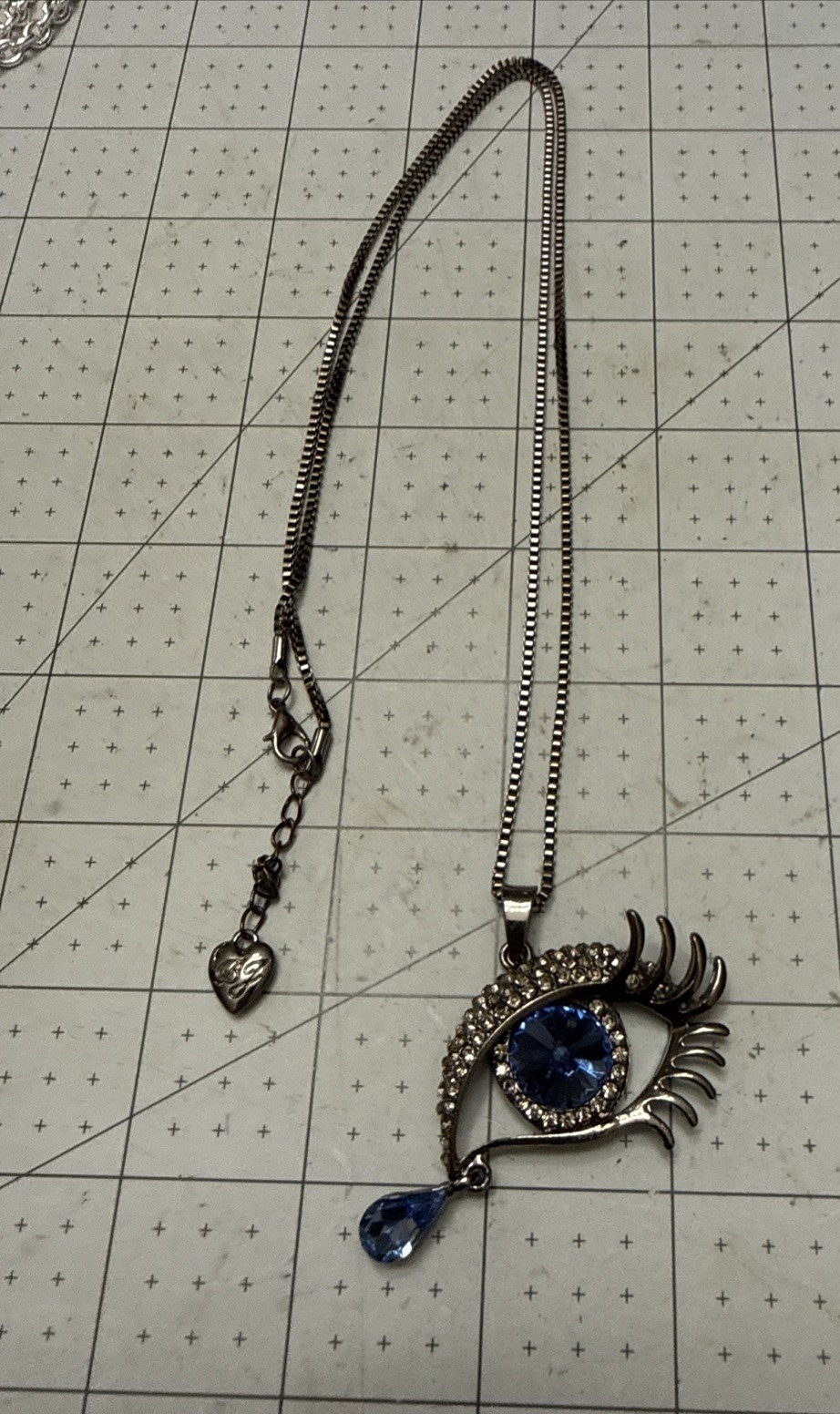 Evil Eye Royal Blue Crystal Necklace letter BJ ON THE HEART AS SHOWN