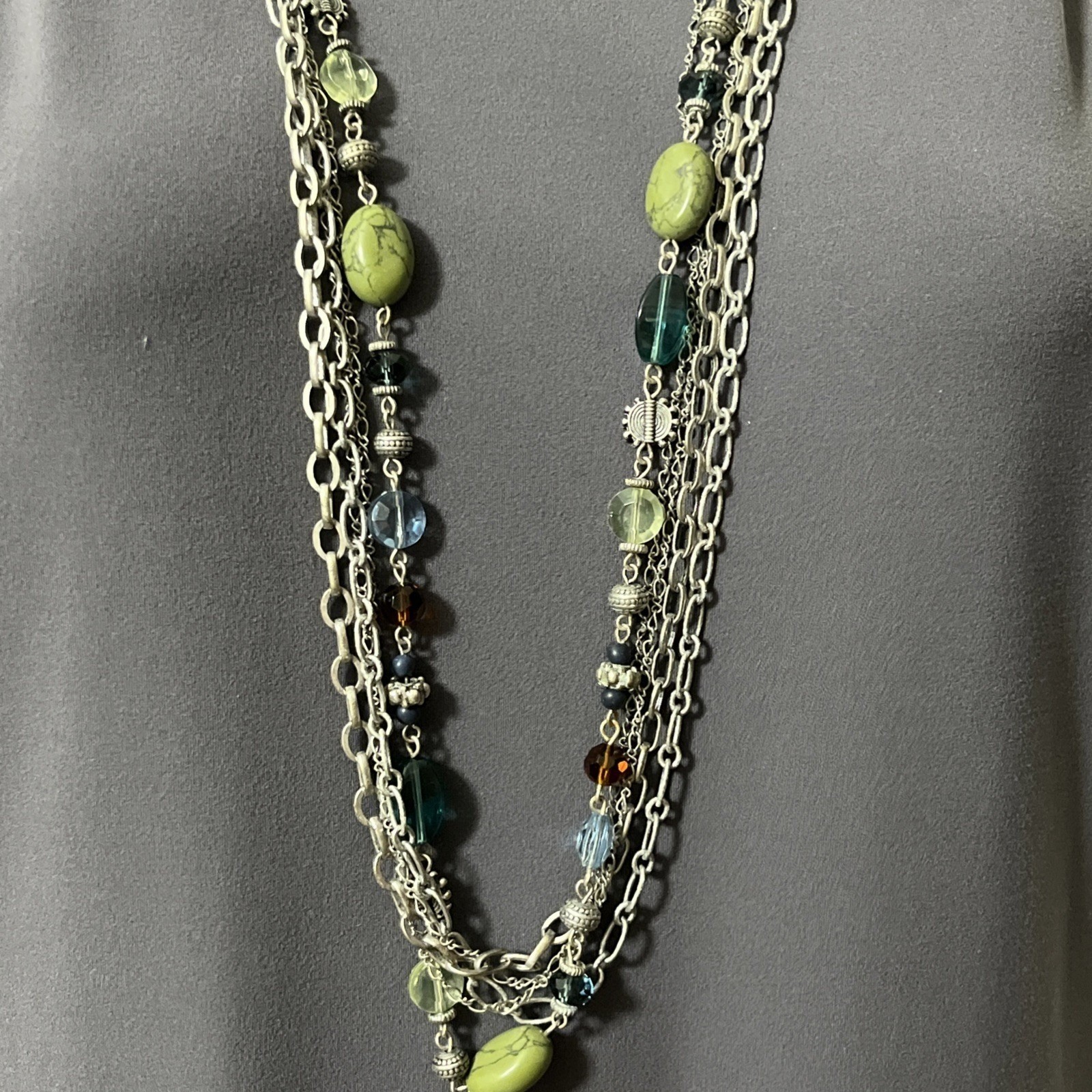 Premier Designs Necklace Multi Color Glass Acrylic 36″ Silver Tone Costa Rica