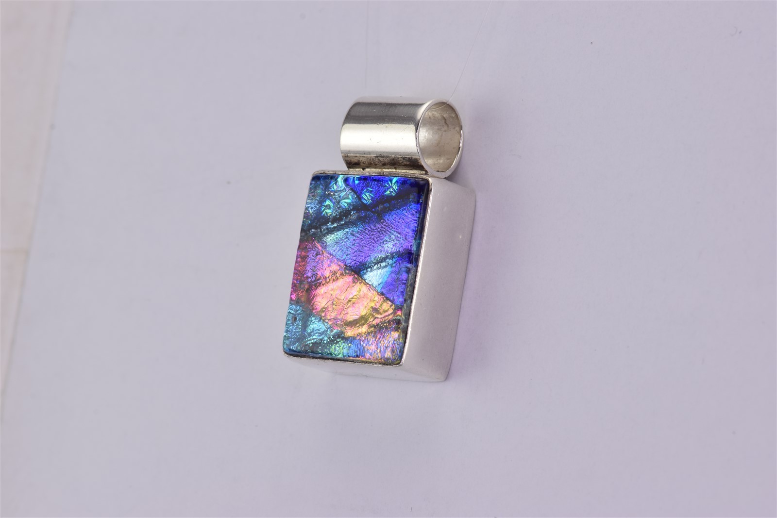 D’CC’S Sterling Silver 20mm x 16mm Colorful Dichroic Glass Slider 925 Pendant