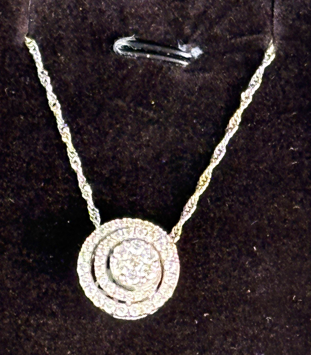 14K White Gold 3/4 CTW Diamond Halo Cluster Pendant Necklace 18” Round Zales
