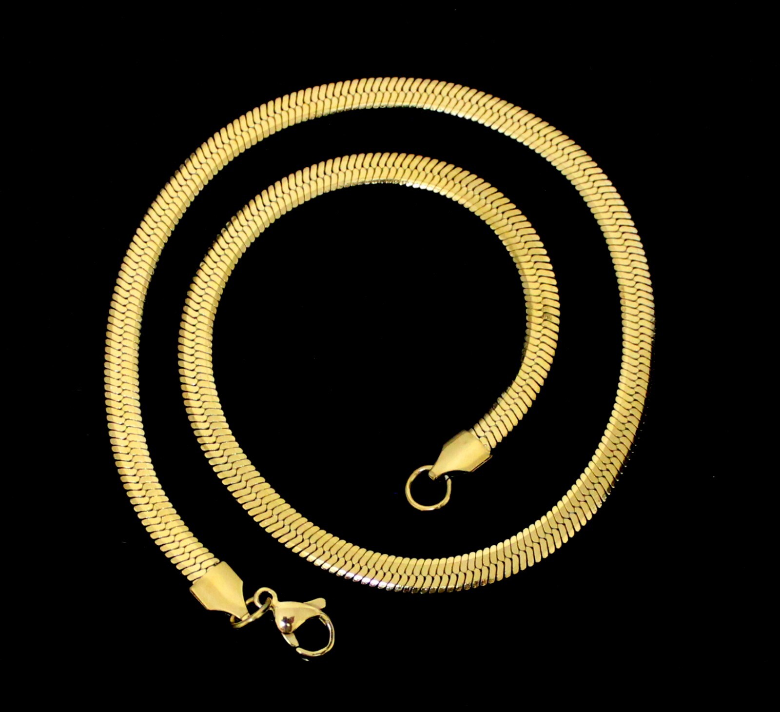 Gold Plated Stainless Steel 2.5mm-5mm Herringbone Chain Flat Necklace 16″-24″